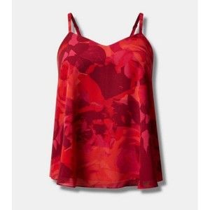 Torrid 5 X Plus 28 Red Floral Sophie Chiffon Double Layer Swing V-neck Cami New